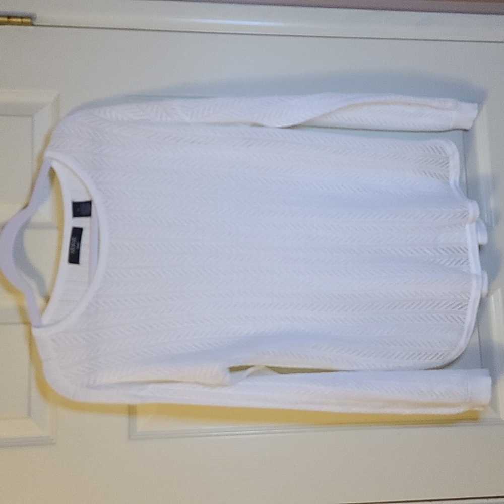 Verve Ami women's white long sleeve lightweight crocheted sweater size XL